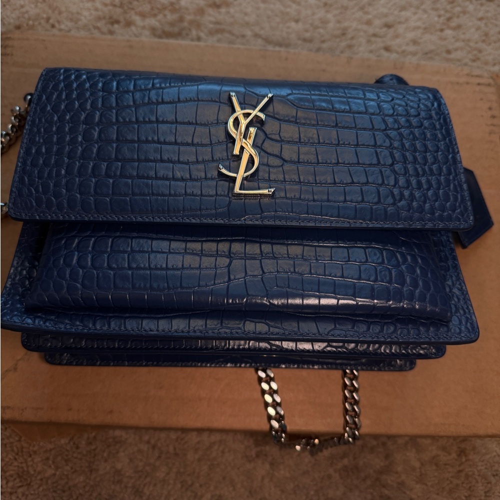 *Sold* Yves Saint Laurent Sunset Blue Croc-Embossed Leather Bag